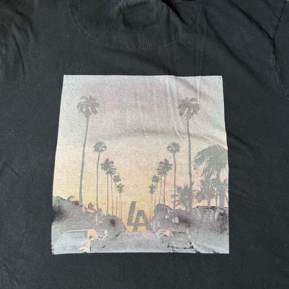 Denim & Flower LA black short sleeve. Palm trees. Size large. Beach. 100% cotton - Picture 2 of 8